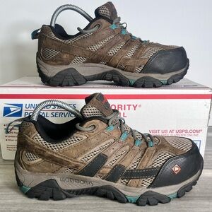 Merrell Moab 2 Vapor Workwear steel Toe Shoes Womens 7.5 Leather Brown